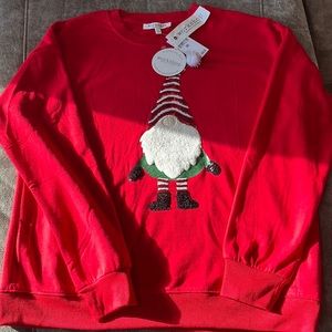 Christmas Closet Clearance Boutique Sale - NEW Red Gnome Sequined Sweatshirt Med
